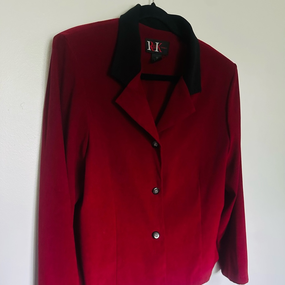 Red Blazer with Black Collar Detail